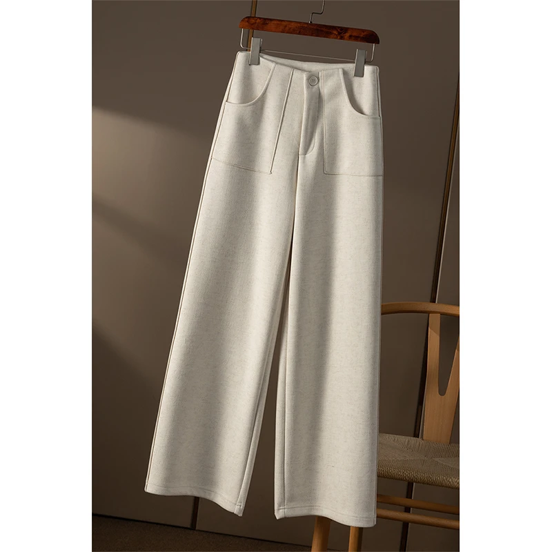 春天家 法柜软糯人字纹肌理直筒毛呢西裤女7S53 特