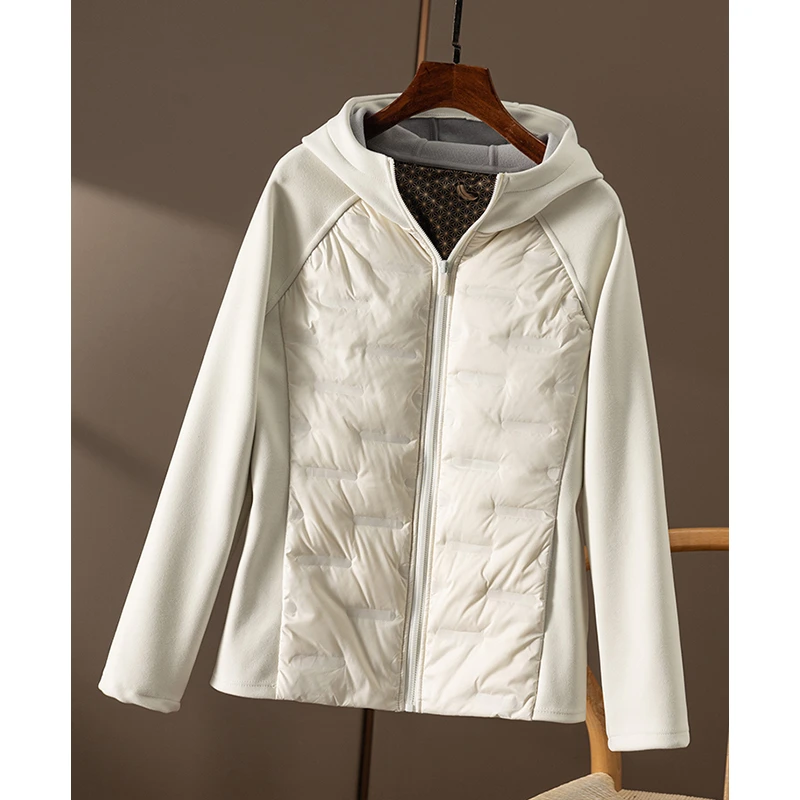 春天家 秒变S型 加拿大LU+轻便显瘦拼针织连帽90绒羽绒服6V44