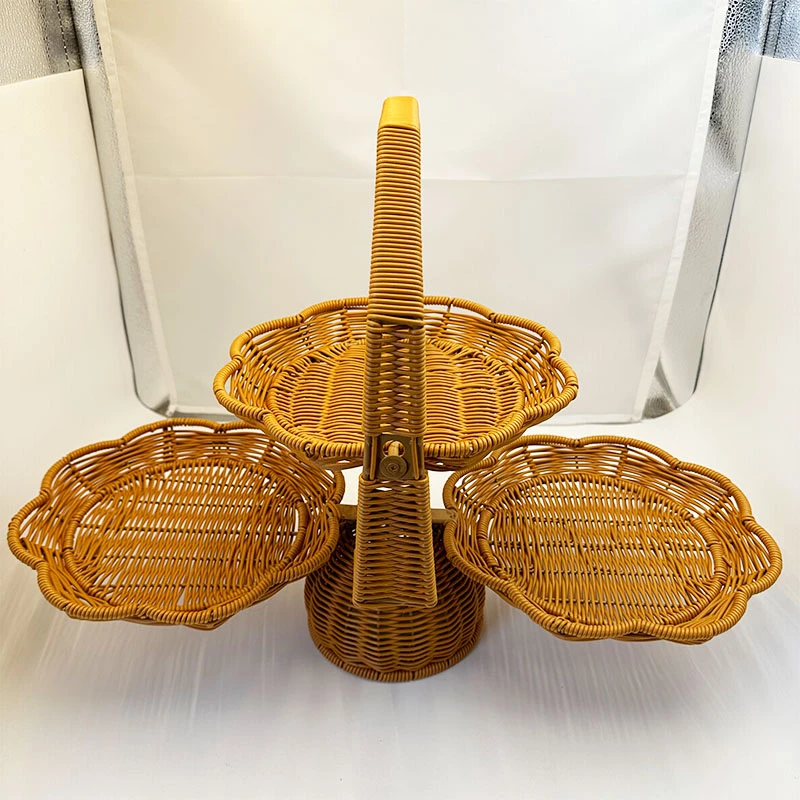 XDHL8圆形单提手创意分隔水果篮客厅纯手工编织