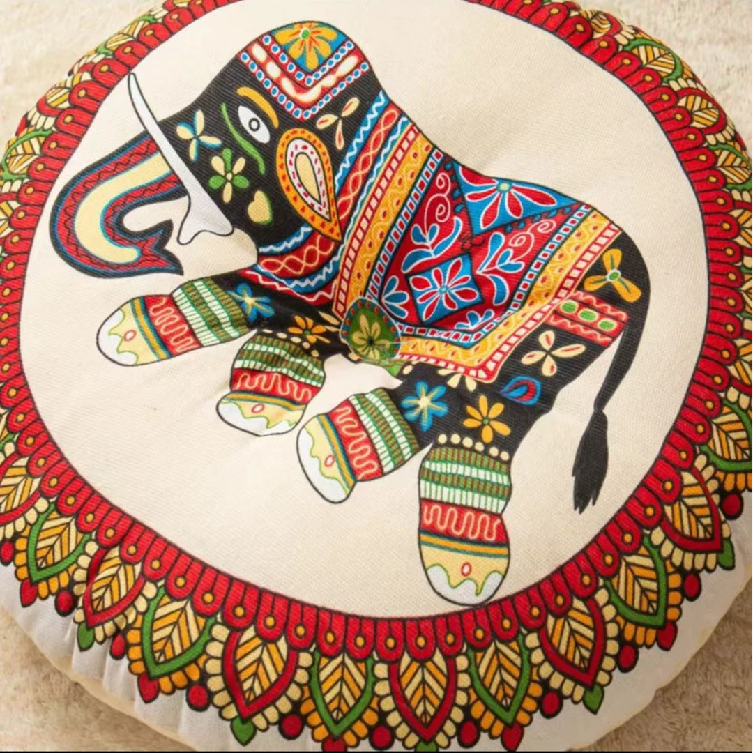 ZC79棉麻圆形坐垫轻奢餐桌茶几防滑垫子加厚民族风