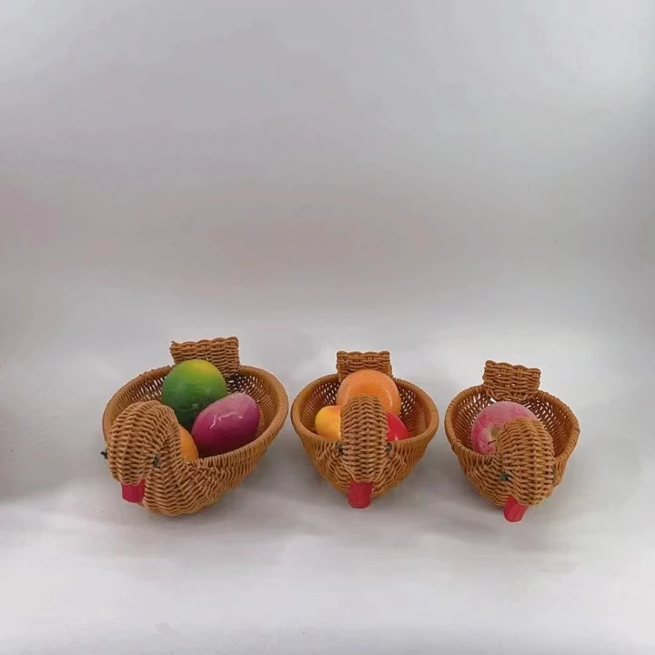 G333【拍一发三】棕色天鹅水果篮家用收纳篮纯手工编织