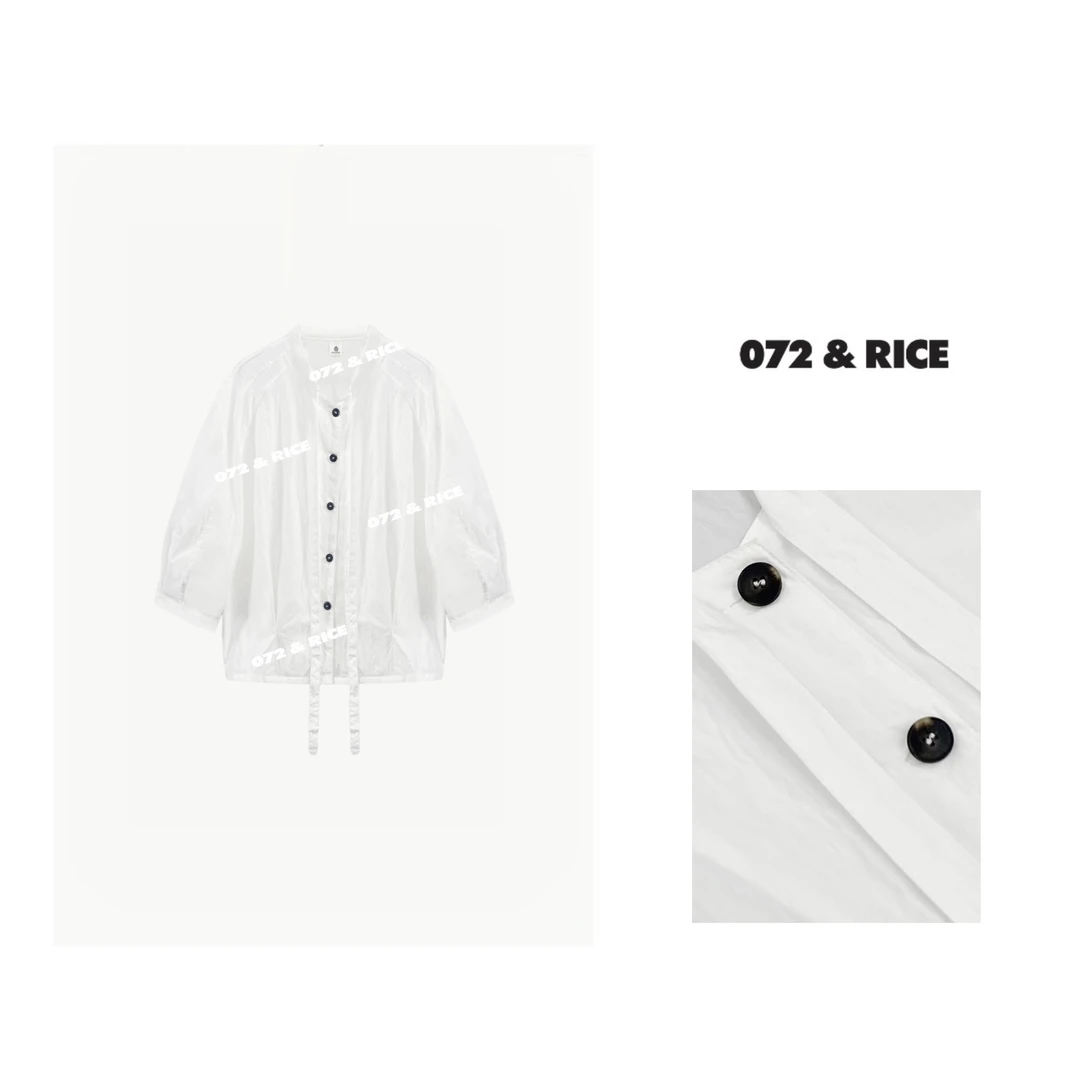 072 & RICE【百合】 夏季休闲V领抽绳长袖衬衫 24JY03 1109FF