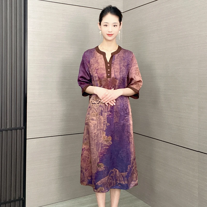 反季云汐7323新款V领重磅老料中袖连衣裙