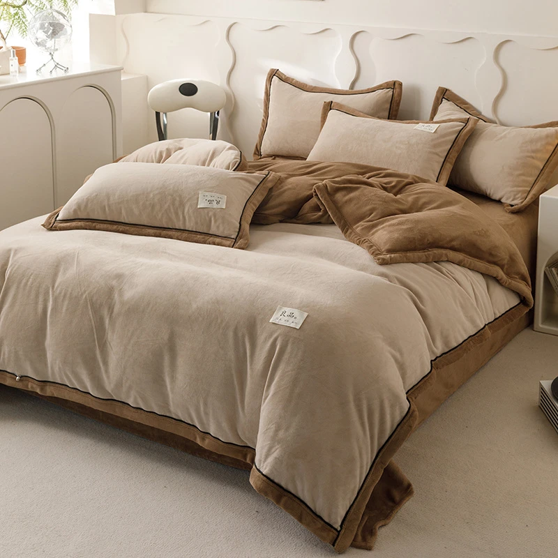 冬季牛奶绒床上四件套加绒保暖珊瑚绒被套法兰绒加厚双面绒三件套