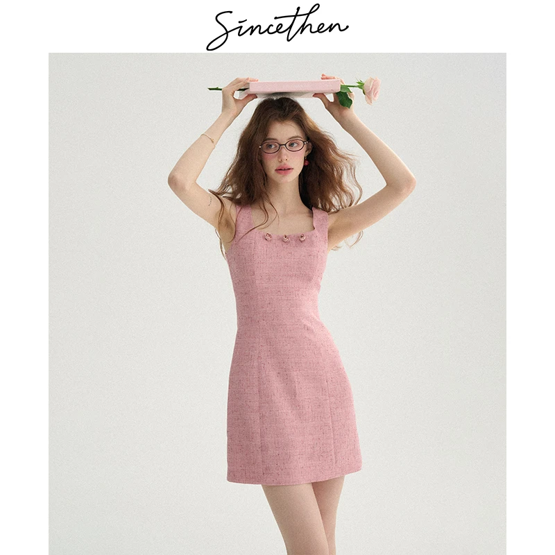 sincethen 蜜桃玫瑰法式风吊带裙粉色裙子小短裙仙女连衣裙女春季