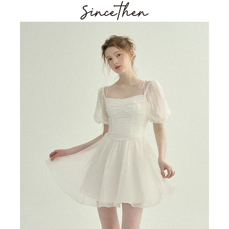 sincethen 浮光梦境法式风连衣裙白色仙女裙小个子穿搭裙子女夏季