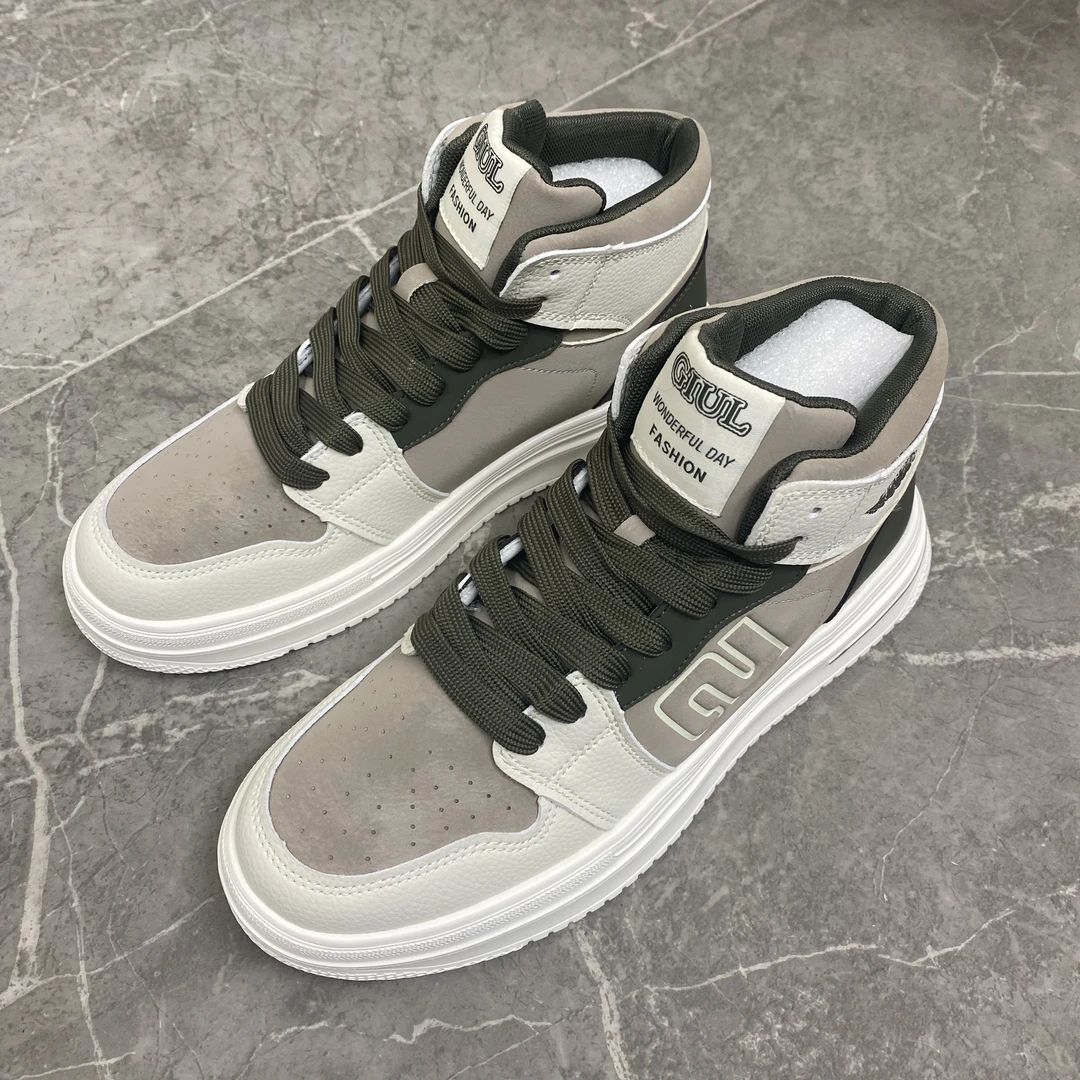 男新款高帮板鞋潮流不累脚轻便卡其休闲运动鞋男士时尚百搭休闲鞋