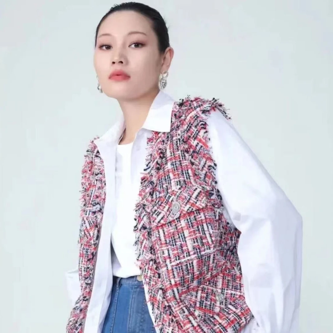 【商场同款】阿玛施AMASS春秋季千鸟格女款套装拼接时尚马甲5400310