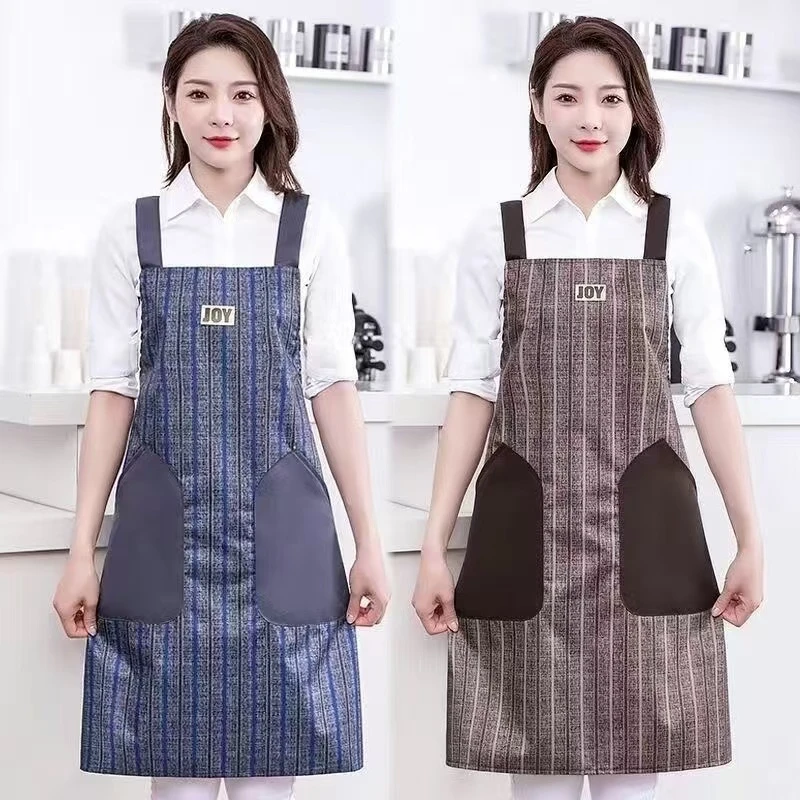 时尚防水新款防油复古简约家用厨房做饭围裙高档围腰上班耐磨工作