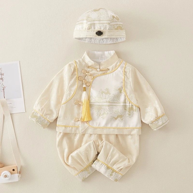 男宝宝周岁抓周唐装中式礼服婴儿百天百岁喜庆衣服儿童中国风汉服