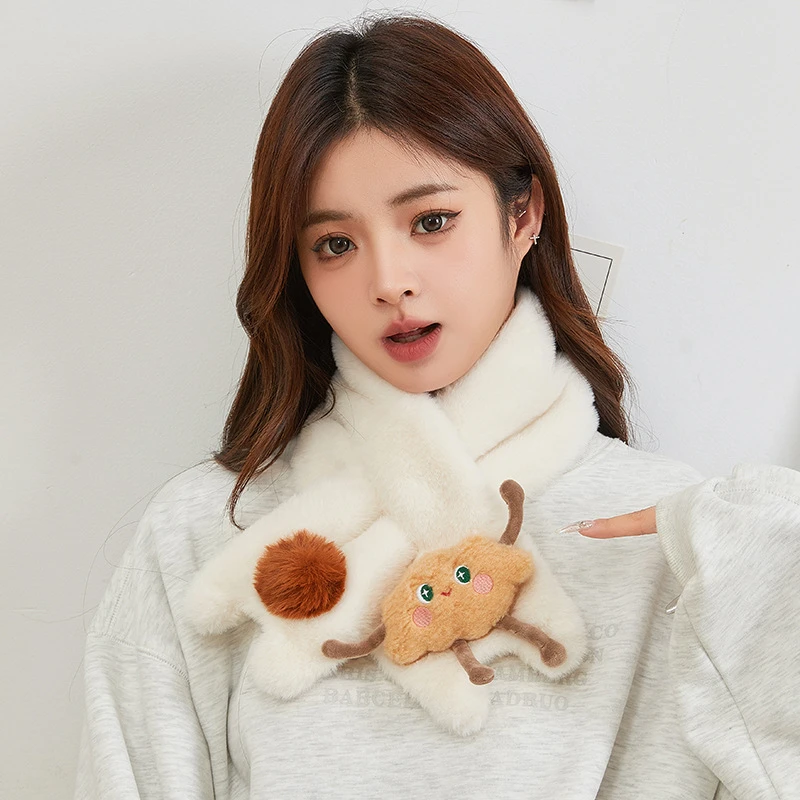 秋冬韩版仿兔毛毛绒柔软围脖学生女可爱云白色保暖儿童毛绒围巾