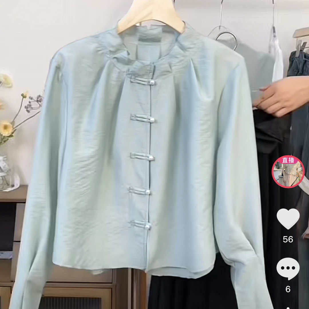 【330】新中式文艺盘扣设计纯色显瘦衬衫女高级感小众衬衣上衣