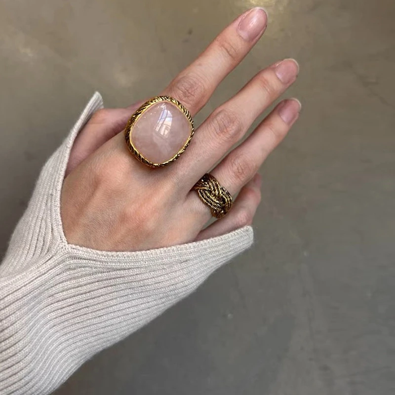 铜合金戒指 法式复古做旧戒指女编织藤条复古小众设计指环时尚ins