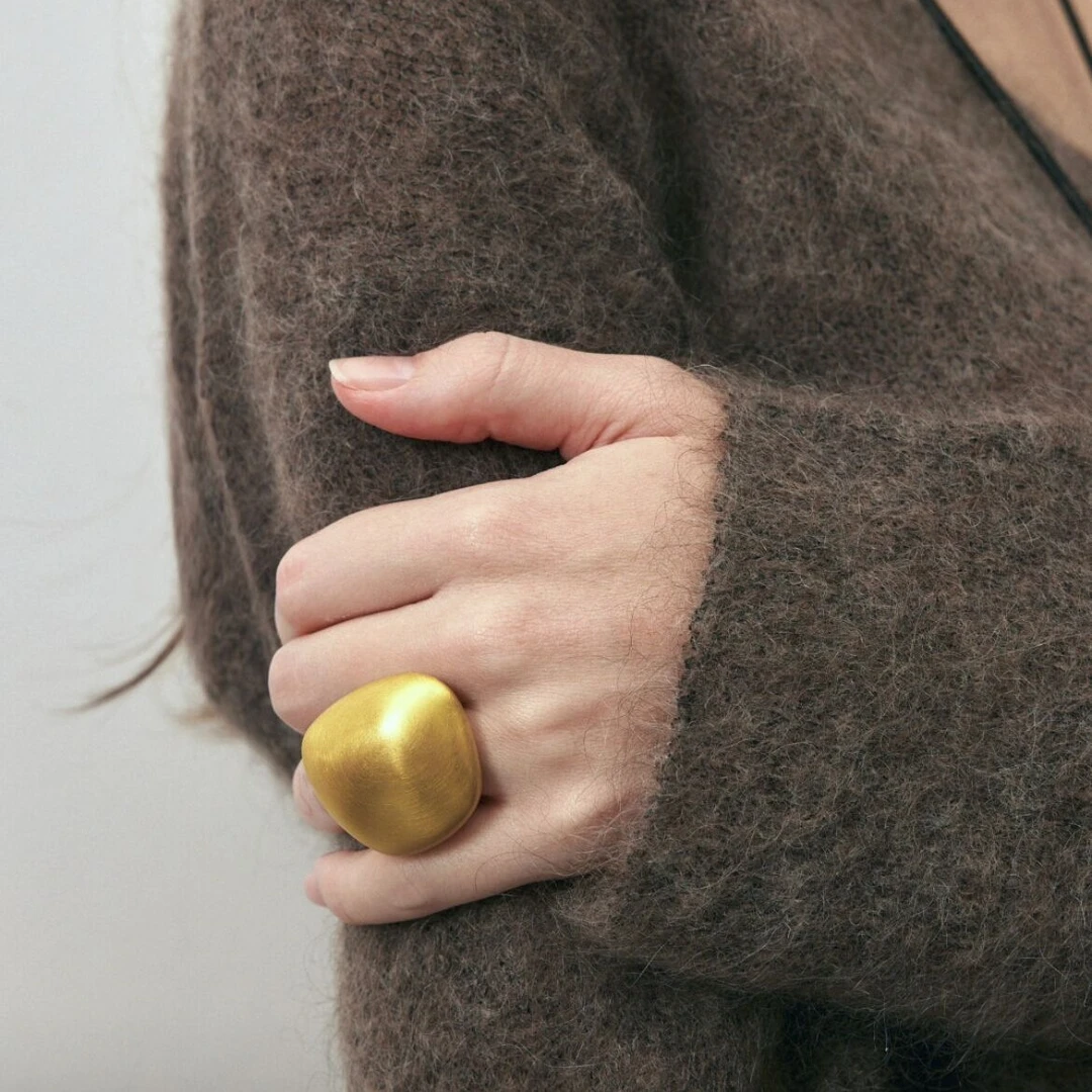 铜合金戒指 金属拉丝宽面膝盖戒指小众复古轻奢高级感开口可调节