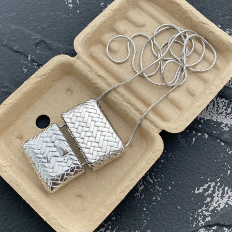 铜项链 韩式小众设计感中古编织迷你包包长款项链时尚气质毛衣链