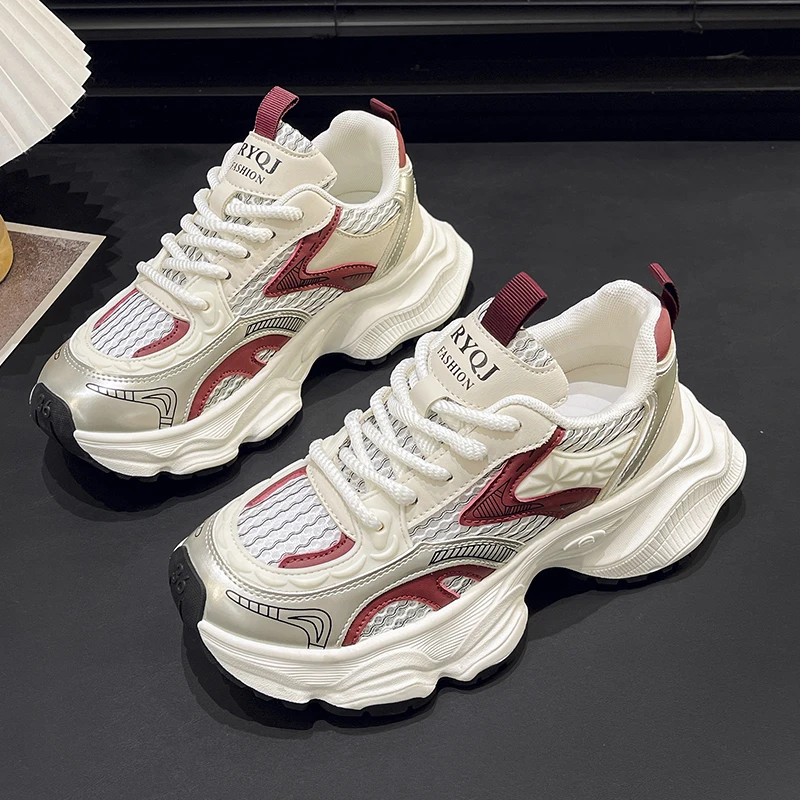 内增高老爹鞋女透气网鞋女超薄夏季厚底小白鞋夏天薄款休闲运动鞋