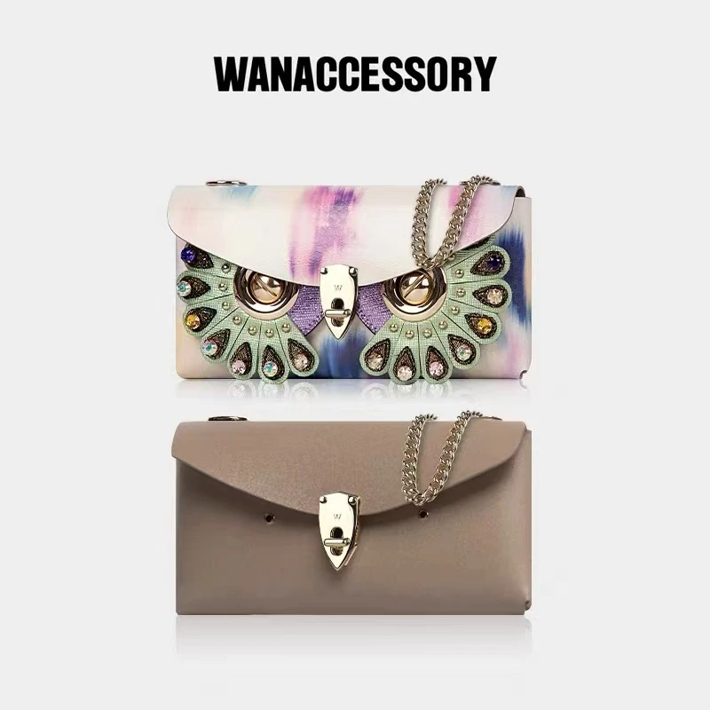 WANACCESSORY万蔻猫头鹰双面油画可换面具单肩包轻奢时尚链条包