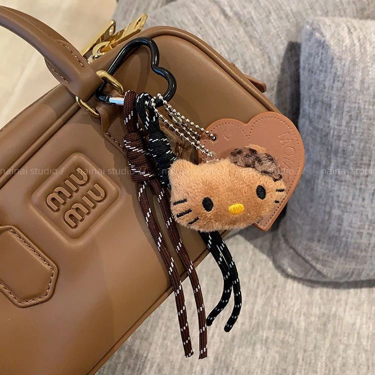 豹纹Kitty猫挂件~手作黑皮KT皮革爱心登山绳miu风挂件公仔