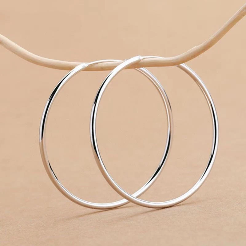 925银耳饰 银圆形光面大耳圈耳环时尚波西米亚风圆圈耳环