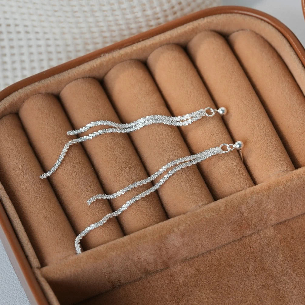 925银耳饰 长款流苏波光粼粼耳钉小众高级感个性耳环轻奢精致耳饰