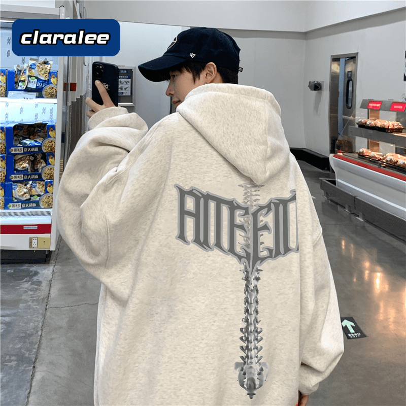 claralee潮牌美式重磅连帽卫衣男秋季新款加绒加厚复古高级感外套