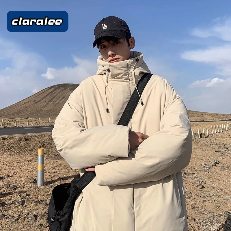 潮牌冲锋衣羽绒服男2024冬季新款90白鸭绒连帽加厚短款面包服外套