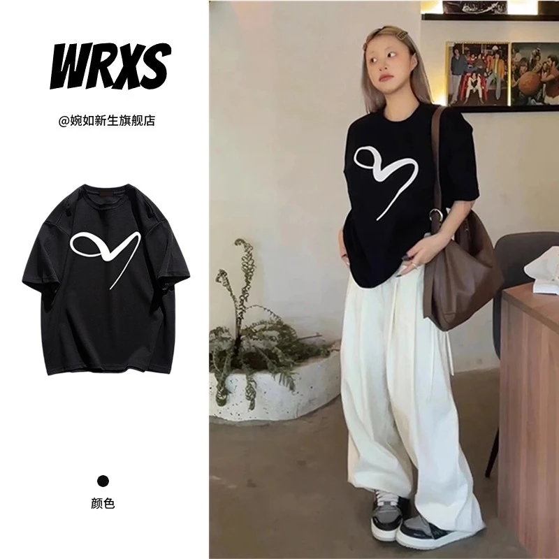 【婉如新生】美式复古t恤女春夏季宽松圆领短袖oversiz纯棉黑色上衣
