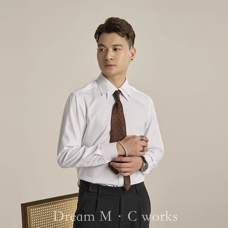 35105秋冬男士简约百搭黑白纯色长袖衬衣商务休闲职业正装衬衫