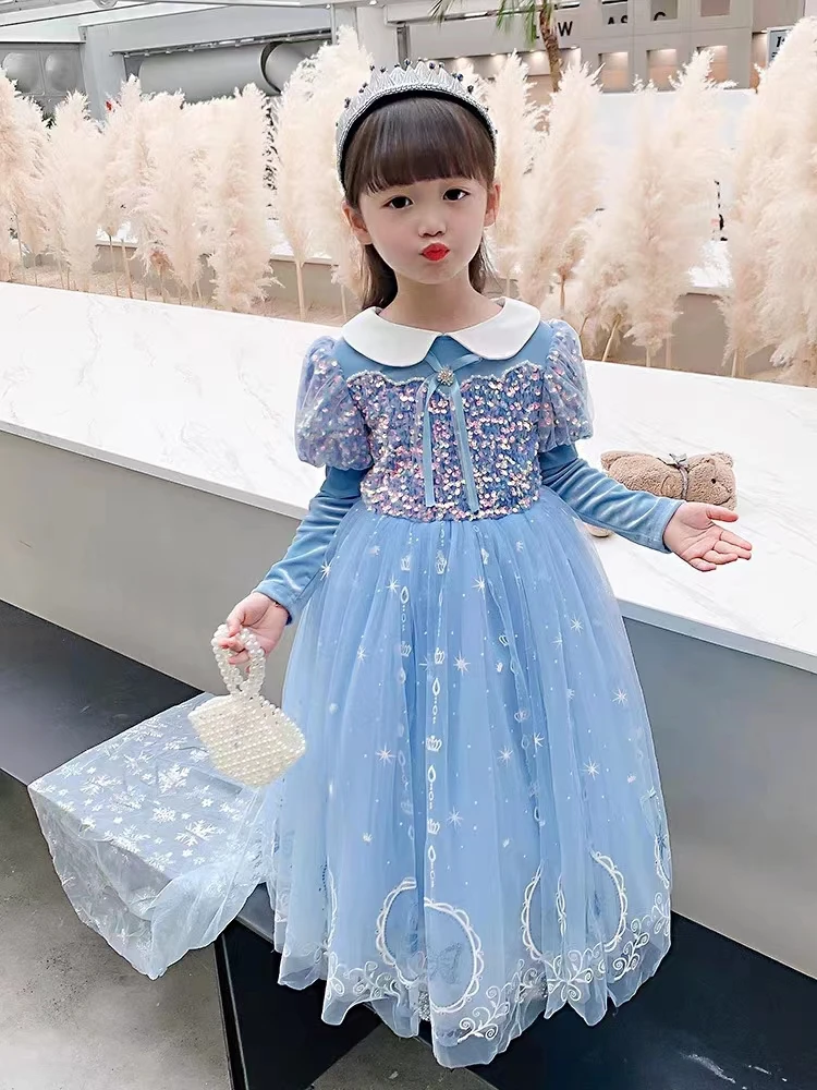 冰雪奇缘爱莎公主裙女童爱沙正版连衣裙儿童礼服长裙2023春秋童装