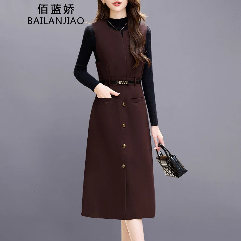 安可拉红背心连衣裙两件套装女2025新款春秋高级感气质时尚套装裙