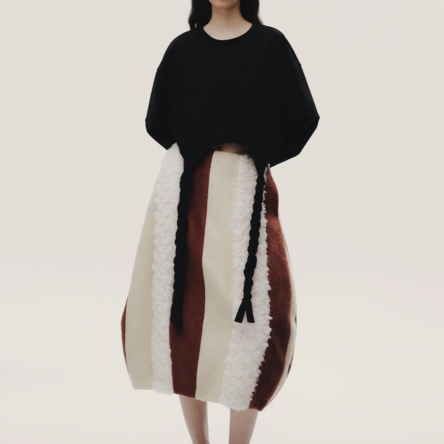 CELECT买手店 夹生 HALF MADE 2024秋冬新品 撞色条纹花苞半裙