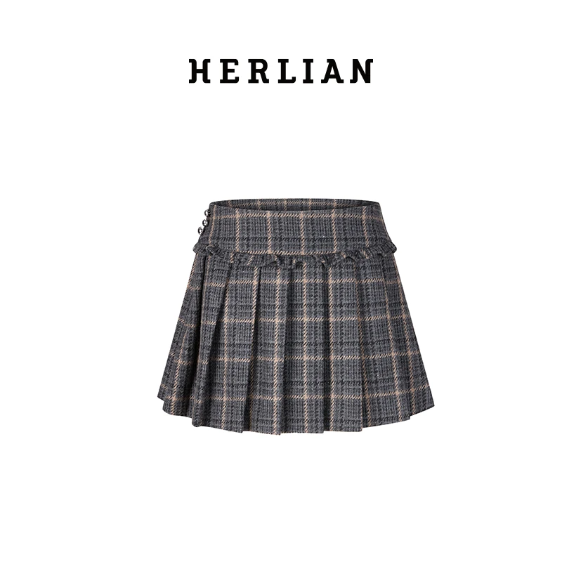 CELECT买手店 HERLIAN 24年秋季新品女士复古格纹百褶短裙