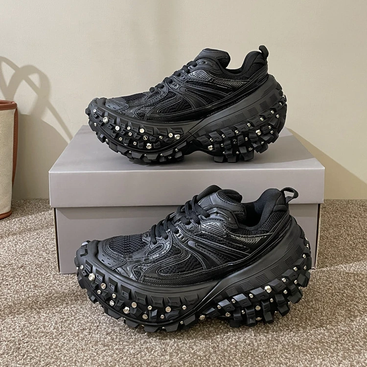 顶版欧货铆钉大轮胎鞋女2025夏新款厚底增高老爹鞋坦克榴莲男鞋潮