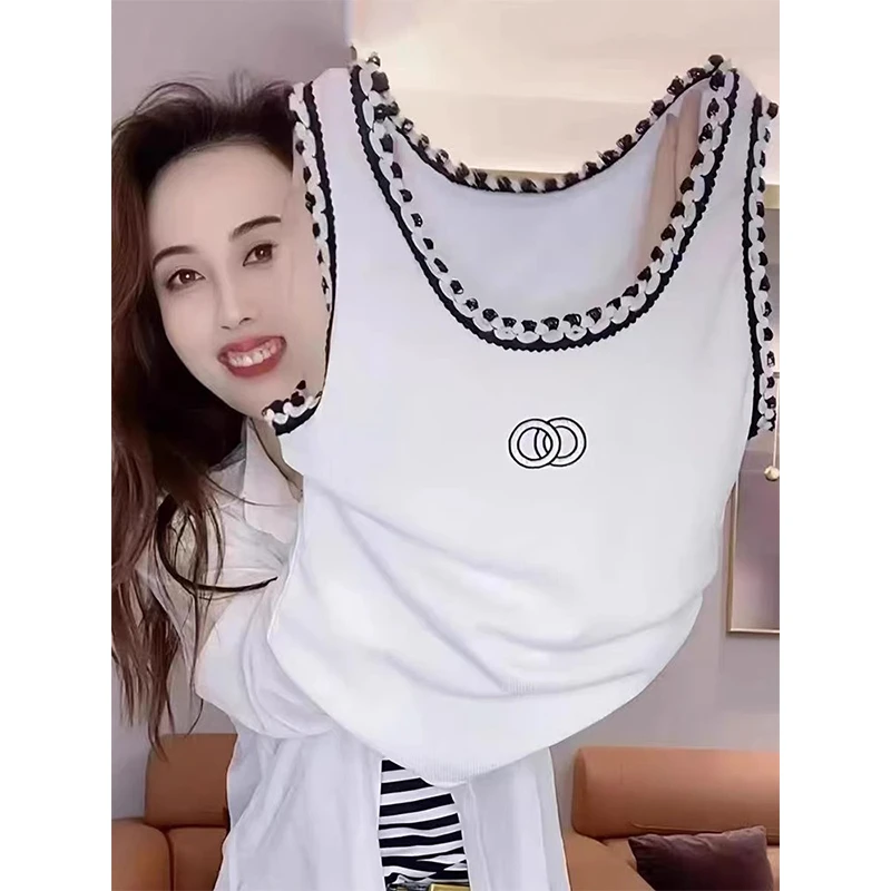 小香风甜美撞色吊带背心女2024新款欧货网红爆款内搭打底条纹上衣