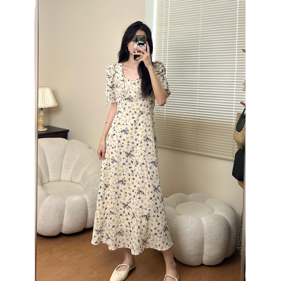 【清仓、不退换】"白罗兰"——夏天复古气质温柔小众收腰连衣裙2392#