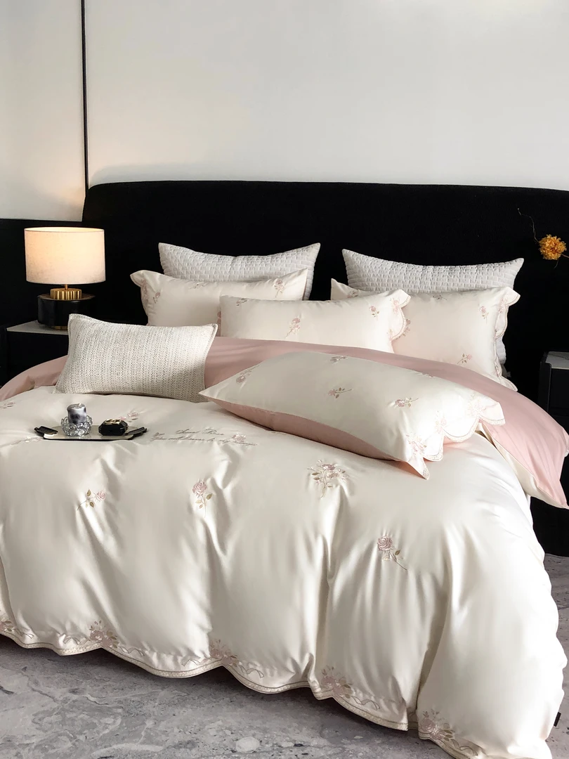 【法丽雅】玫瑰庄园匹马棉重工玫瑰刺绣款全棉高档轻奢绣花四件套