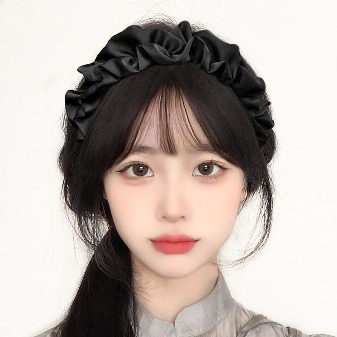 非金属布艺发饰 泡芙发箍高颅顶褶皱缎面发饰洗脸发带头箍宽发箍