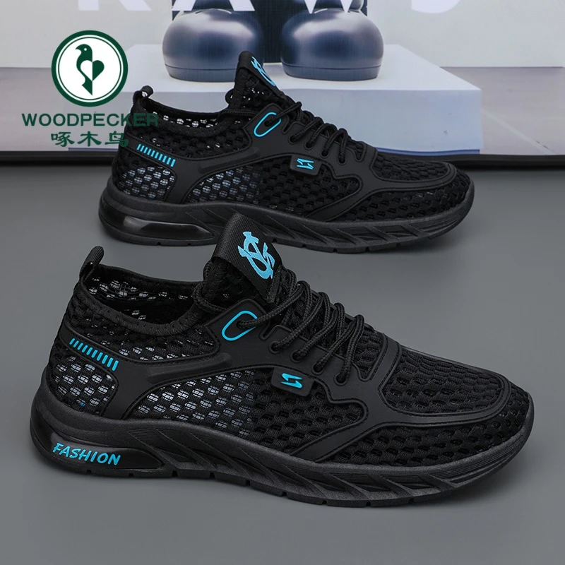 正品啄木鸟2025夏季新款镂空透气网面男鞋百搭运动休闲鞋户外网鞋