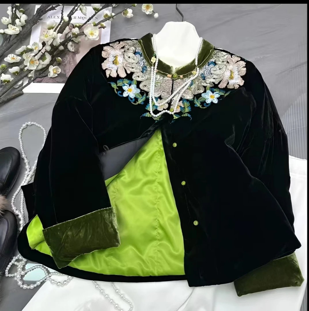 新中式国风时尚新中式重工刺绣丝绒外套复古秋冬