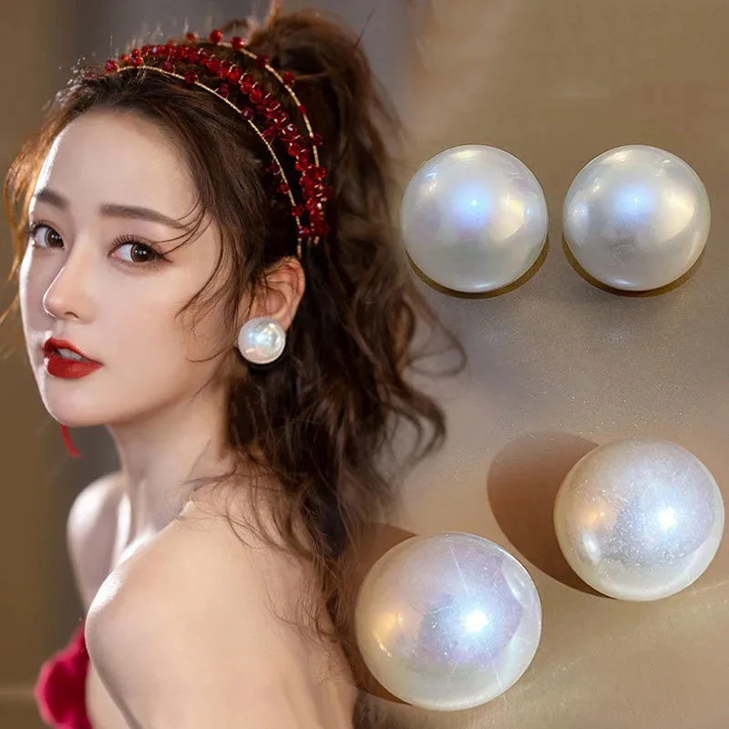 黄铜仿珍珠耳饰 轻奢虞书欣同款大珍珠耳钉复古气质耳环时尚耳饰