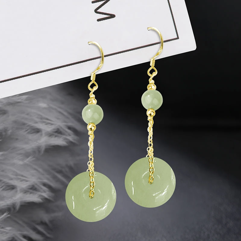 合金玻璃耳饰 平安扣玉轻奢小众高级感耳环爆款新中式国风耳饰品