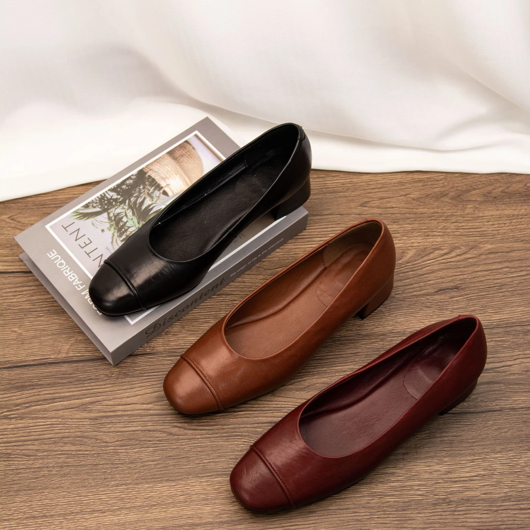 2024秋季新款3.5CM牛皮时尚舒适休闲百搭防滑软底手工女鞋