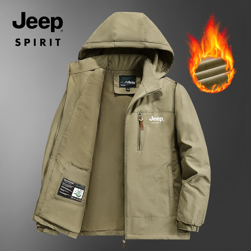 JEEP SPIRIT吉普时尚冬季棉服大码休闲男士加绒加厚防风防水外套