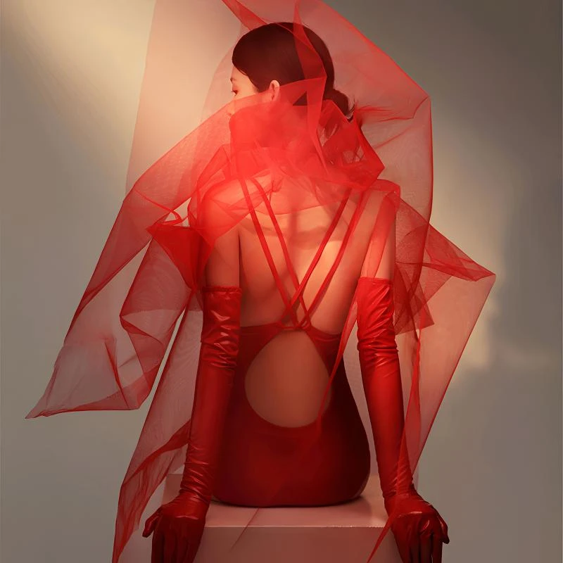 红色头纱新娘结婚古风异域超长汉服头饰超仙森系拍照道具造型