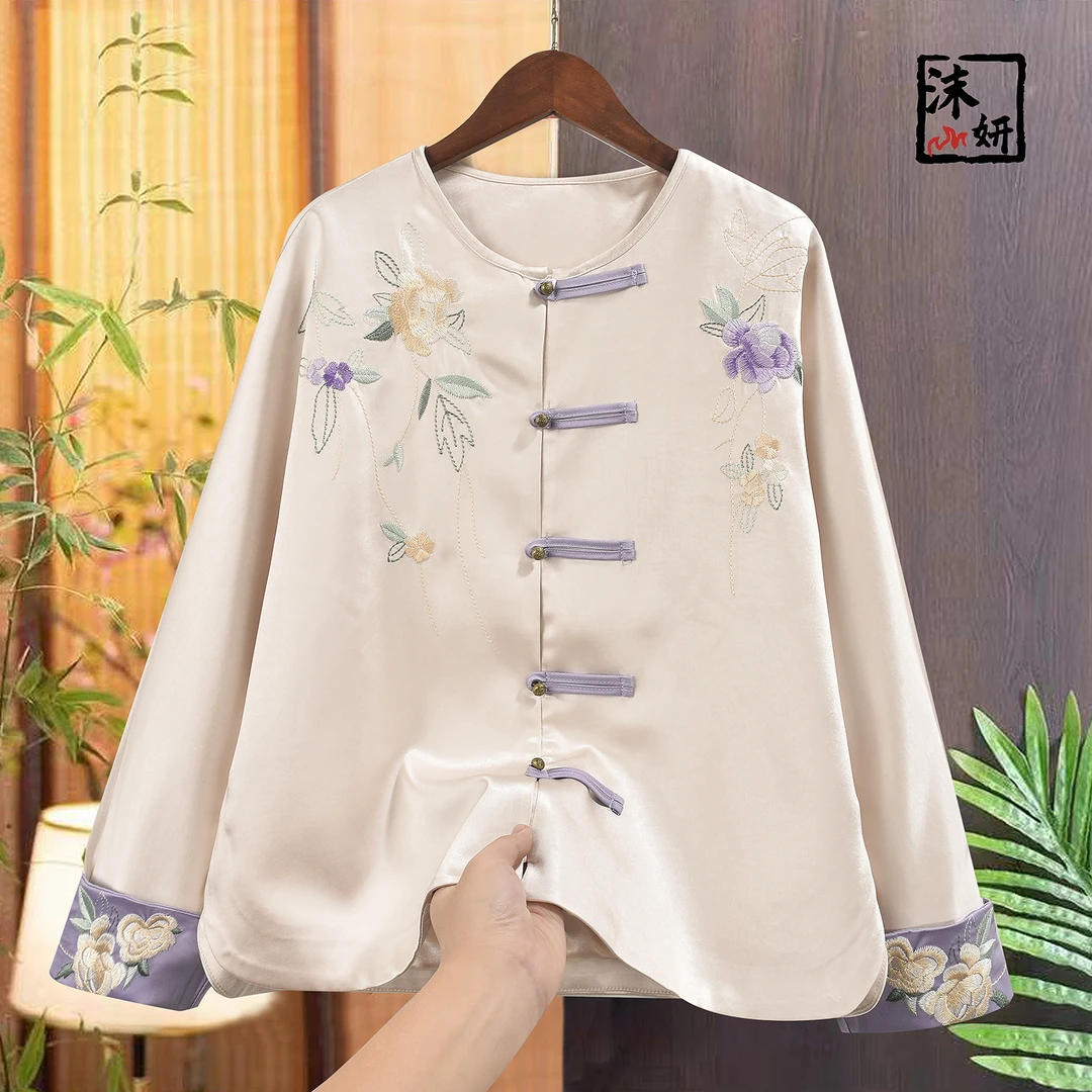 2024秋季新款重工刺绣圆领上衣新中式复古国风宽松长袖女装外套