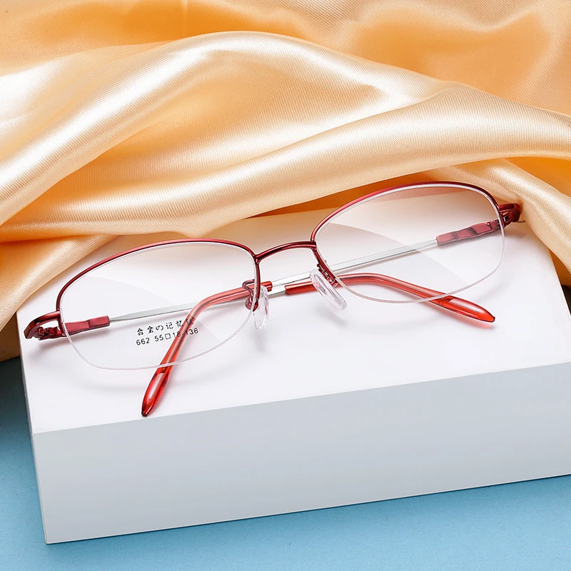 兢克半框蓝光眼镜女商务办公防辐射眼镜框架超轻记忆钛合金配度数