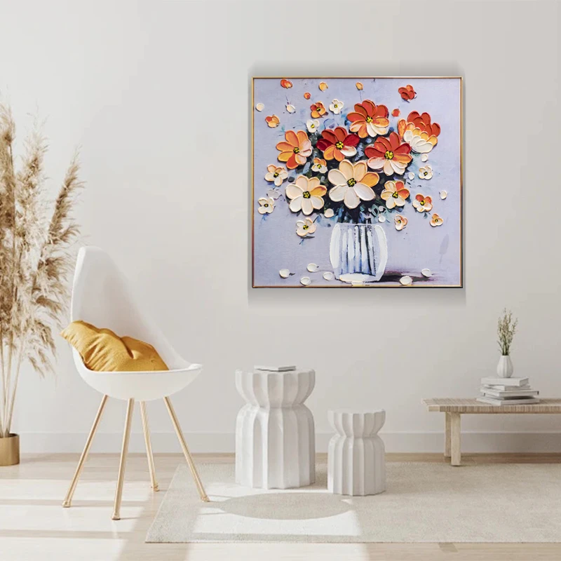 手工油画《繁花》餐厅挂画客厅沙发背景墙装饰画肌理立体花卉8080