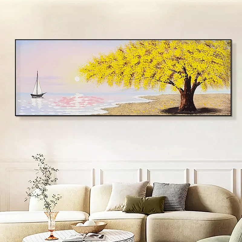 黄金树砂岩厚油肌理画现代简约客厅装饰画沙发挂画黄金树70200