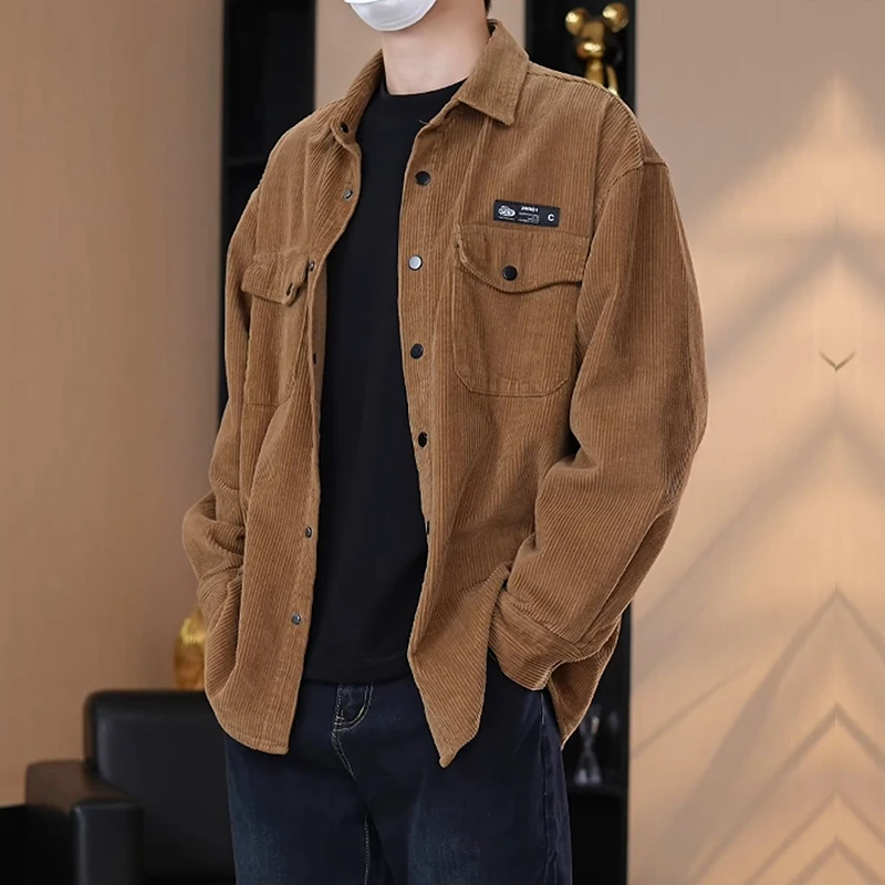 美拉德衬衫男士灯芯绒冬季宽松衬衣美式工装长袖复古春秋休闲外套