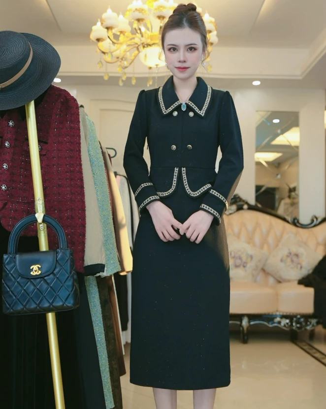 【现货】2025春秋新款Q219气质新款保暖假两件连衣裙